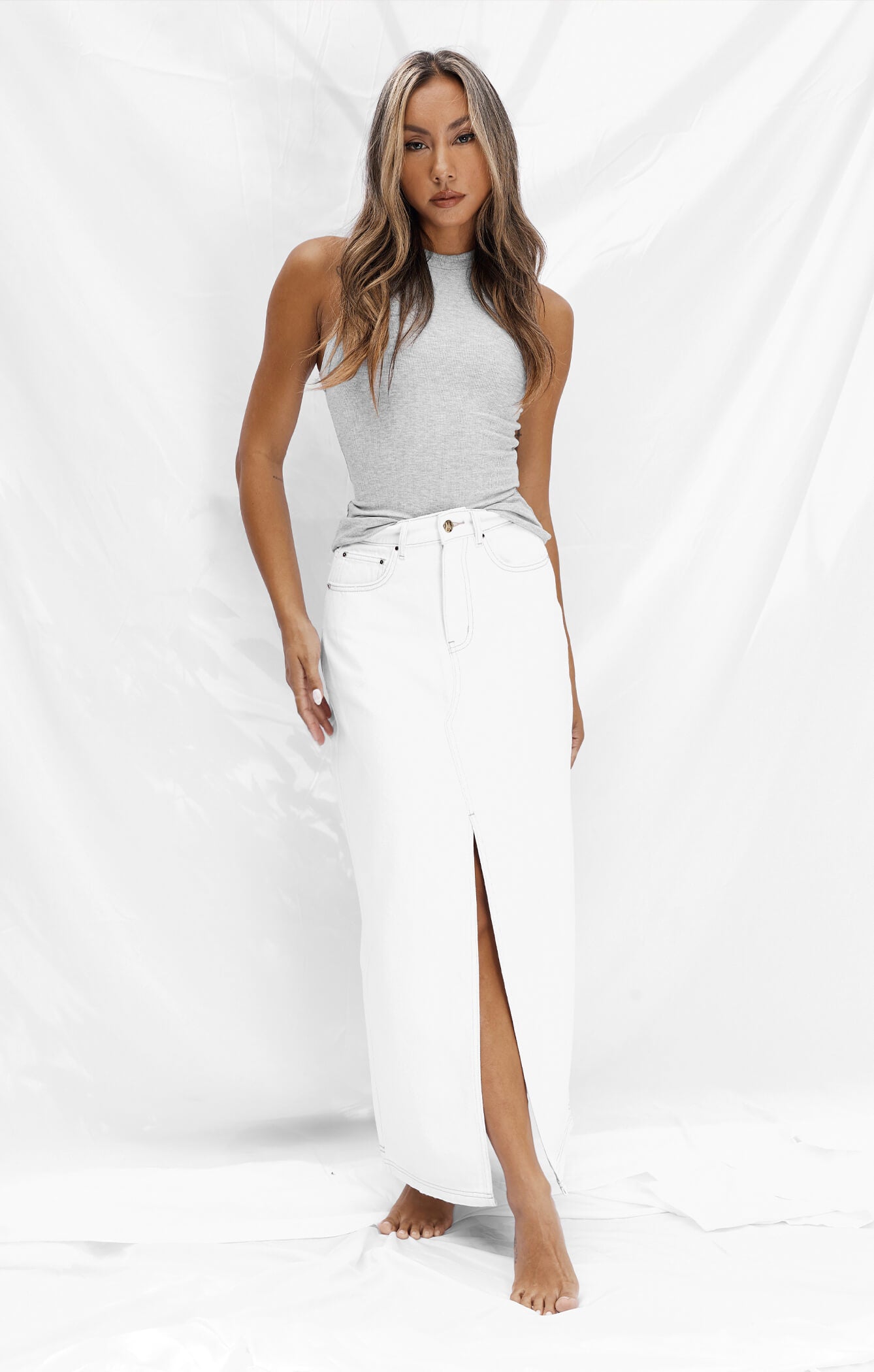 THE DENIM MAXI SKIRT CRISP WHITE – All Things Golden