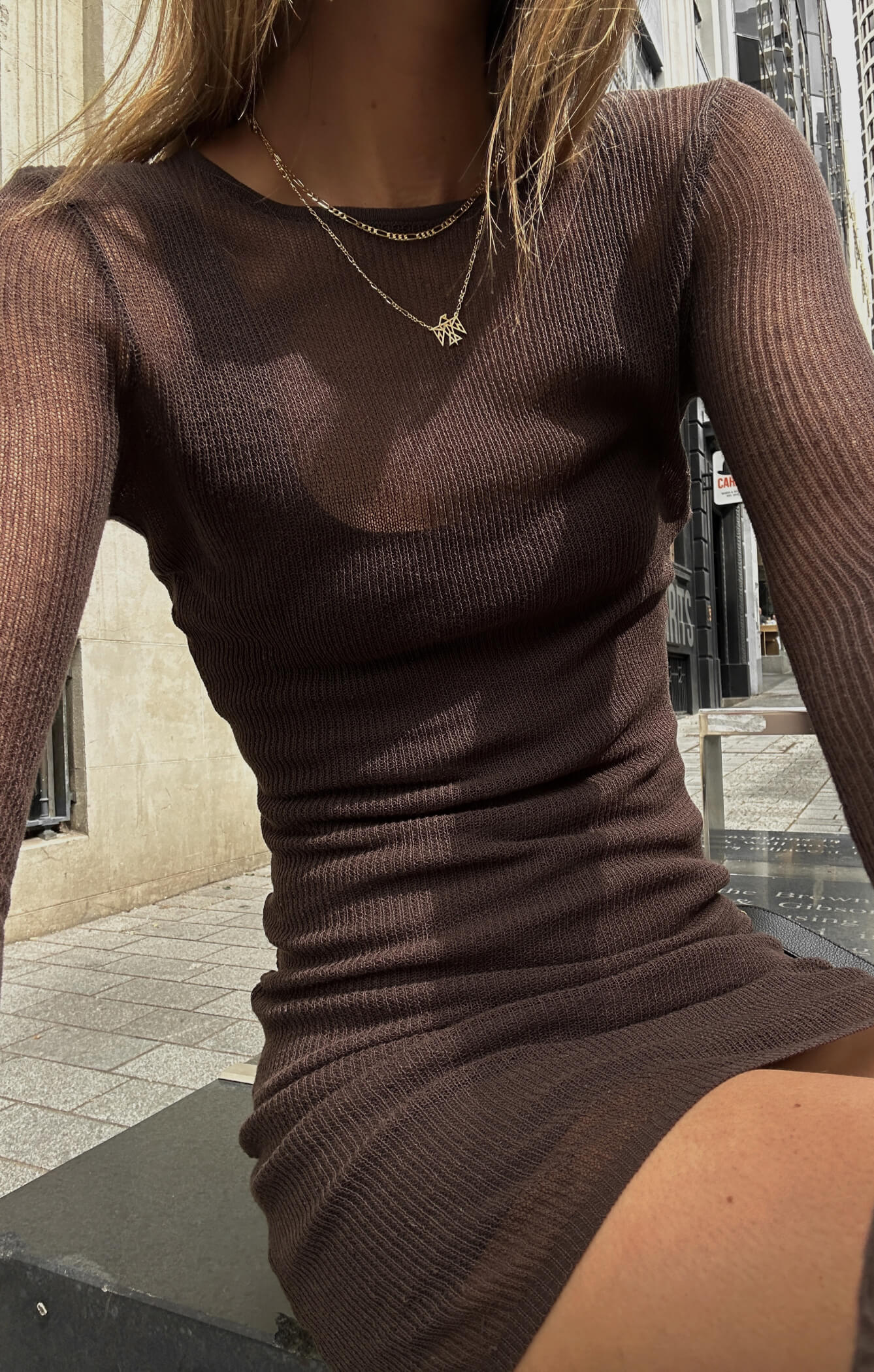 THE KNITTED LONG SLEEVE DRESS - ESPRESSO THE KNITTED LONG SLEEVE DRESS - ESPRESSO