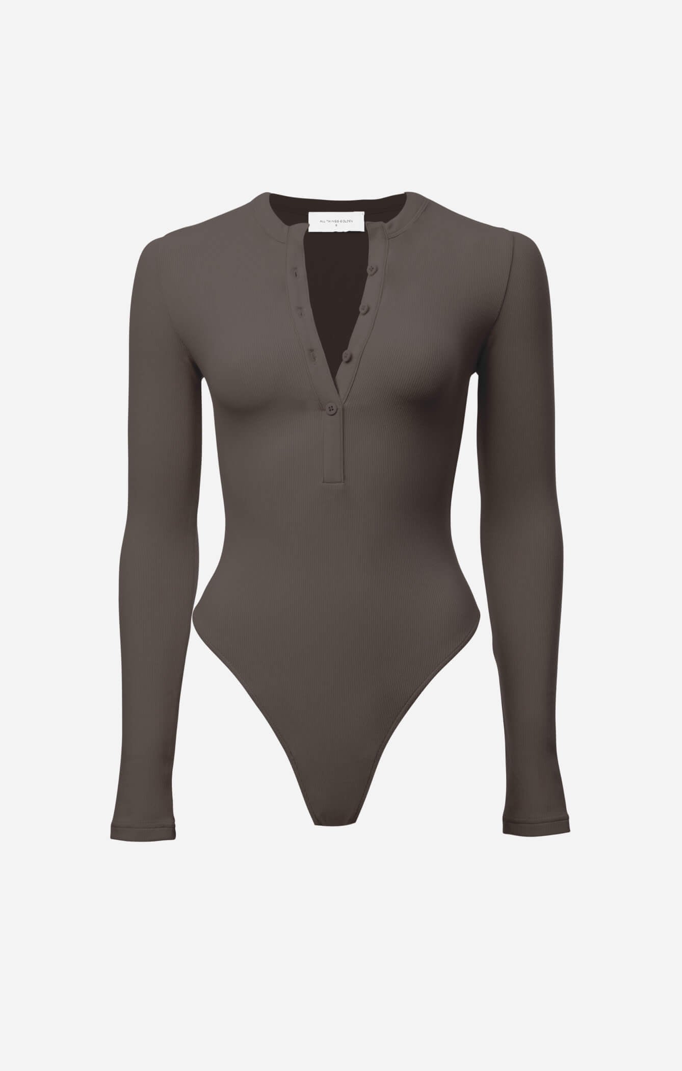THE LUXE RIB L/S HENLEY BODYSUIT - ESPRESSO