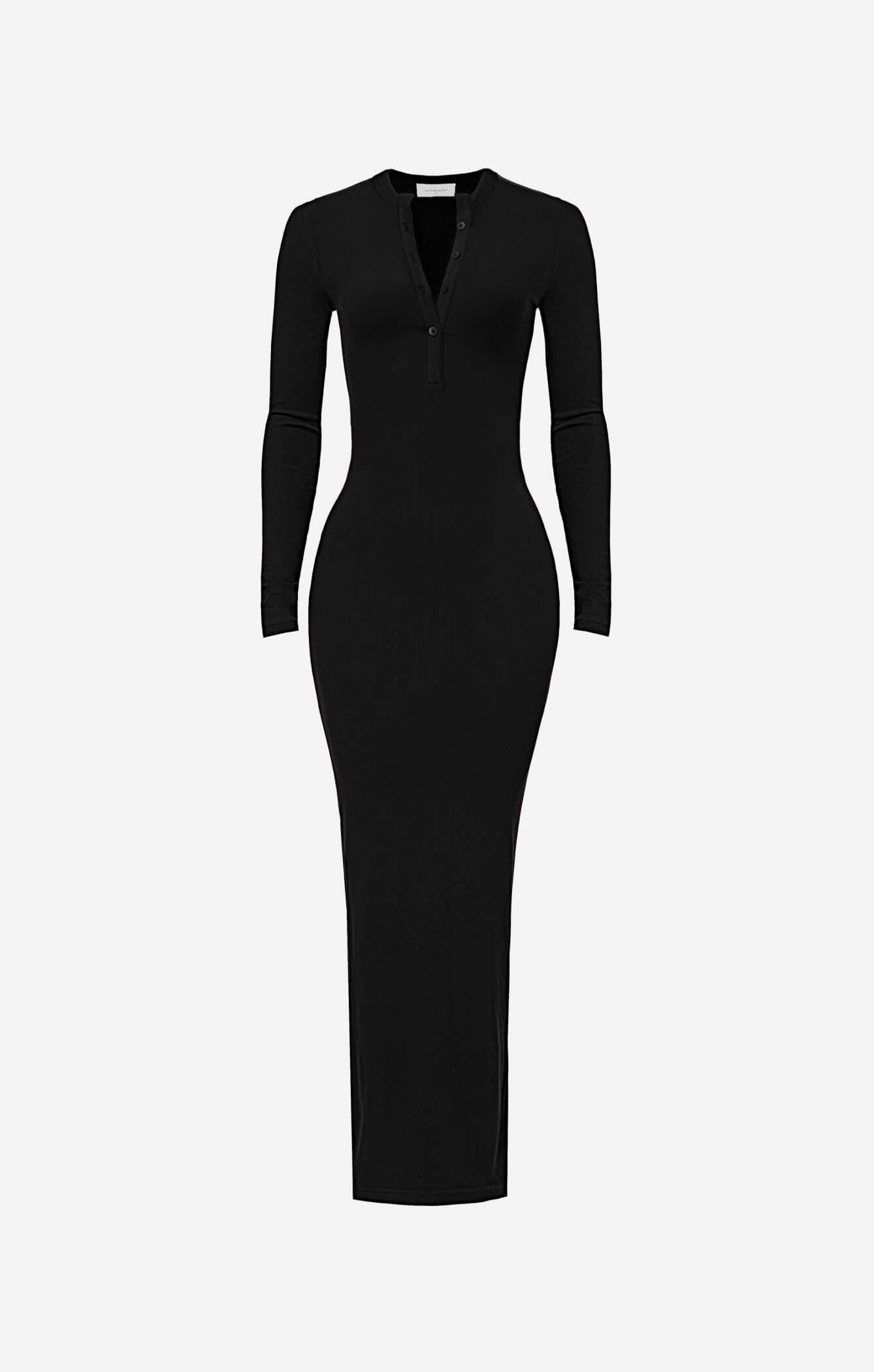 THE LUXE RIB L/S HENLEY MAXI - BLACK