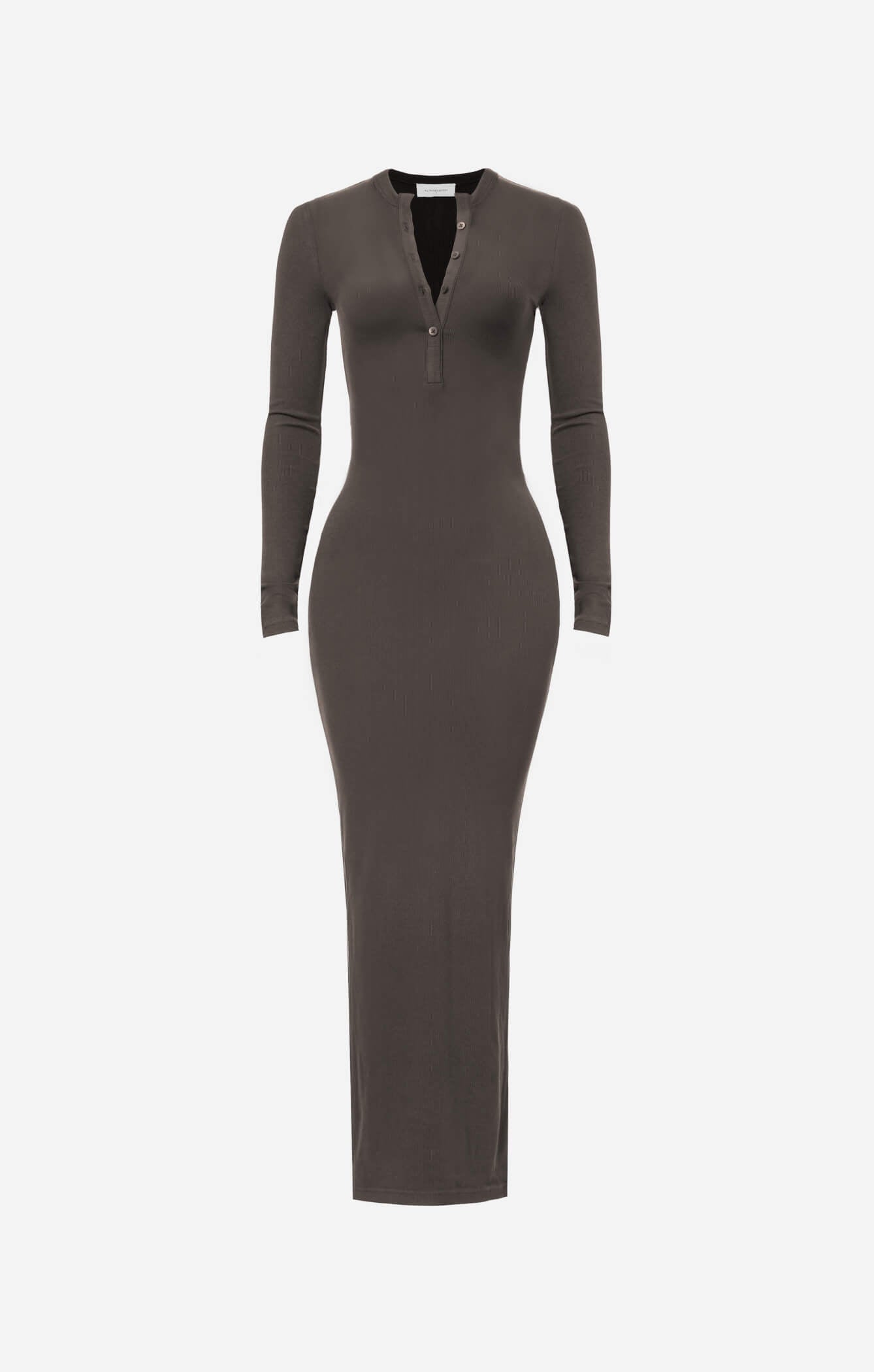 THE LUXE RIB L/S HENLEY MAXI - ESPRESSO