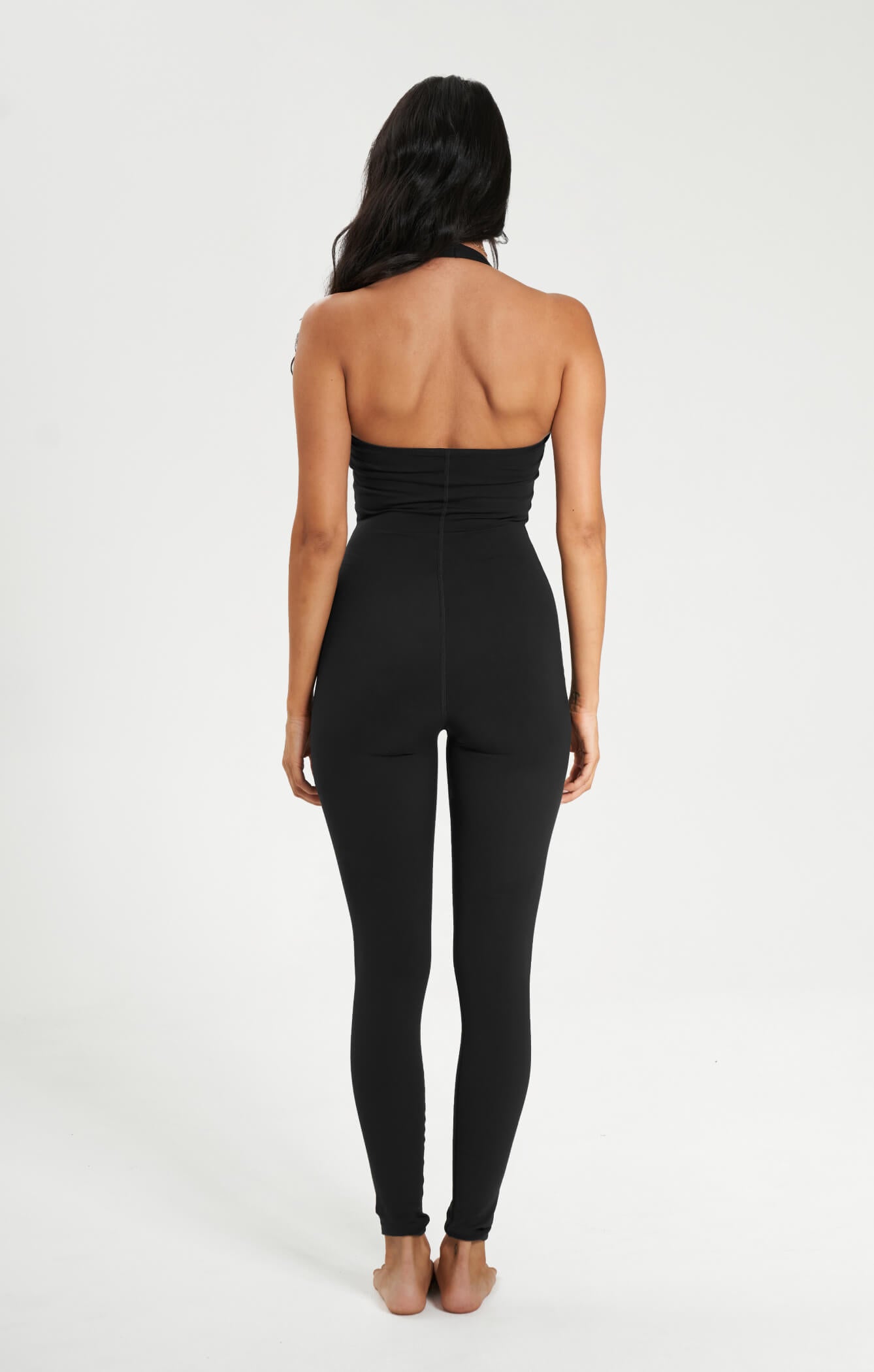 THE A.T.G SCULPT™ HALTER FULL LENGTH ONESIE - BUTTER BLACK