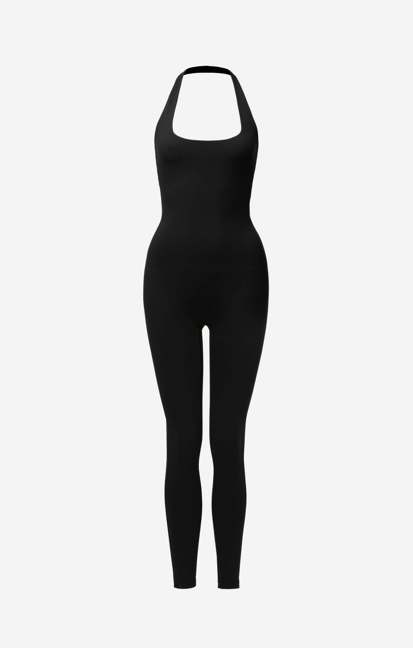 THE A.T.G SCULPT™ HALTER FULL LENGTH ONESIE - BUTTER BLACK