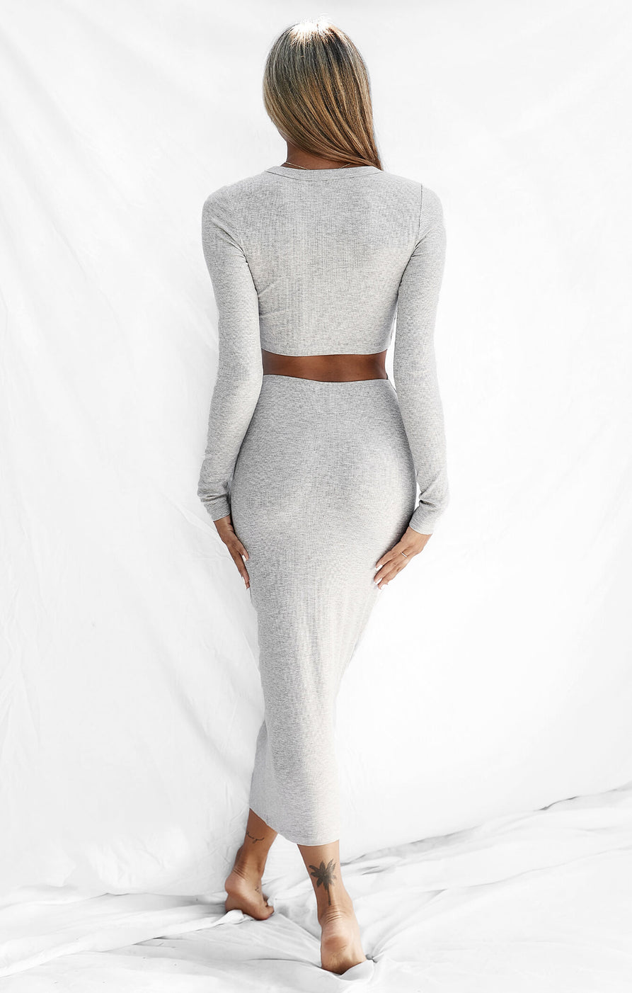THE LUXE RIB L/S TWIST DRESS - MID GREY