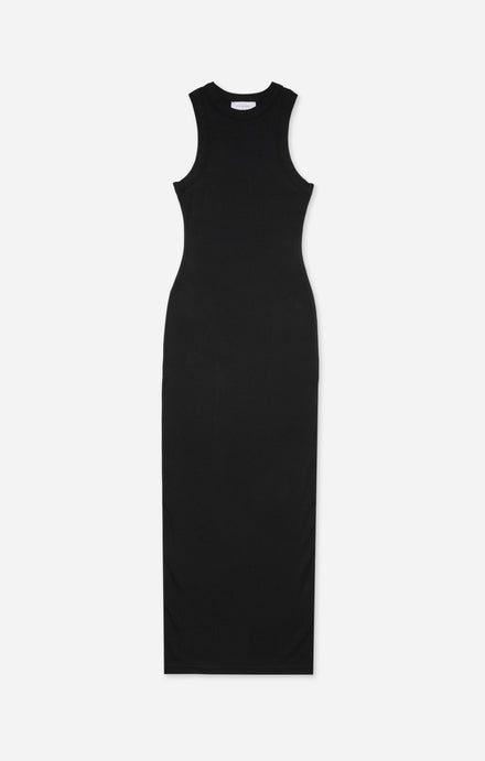 THE LUXE RIB HIGH NECK MIDI DRESS - BLACK