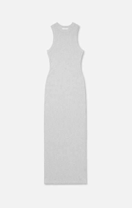 THE LUXE RIB HIGH NECK MIDI DRESS - MID GREY