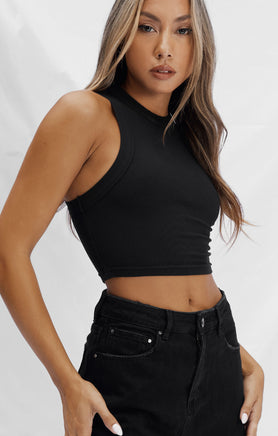 THE LUXE RIB HIGH NECK CROP - BLACK