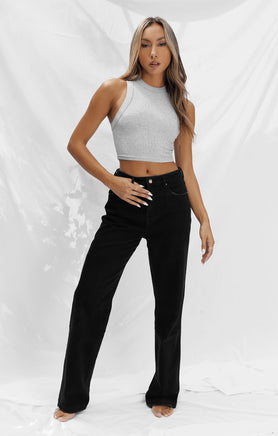 THE LUXE RIB HIGH NECK CROP - MID GREY