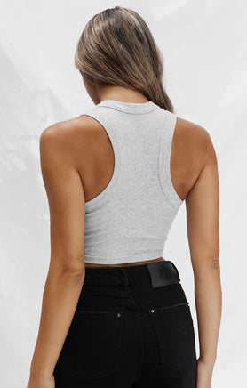 THE LUXE RIB HIGH NECK CROP - MID GREY