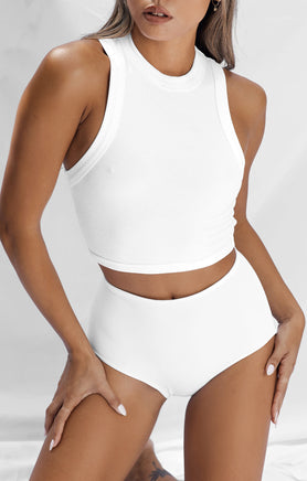 THE LUXE RIB HIGH NECK CROP - WHITE