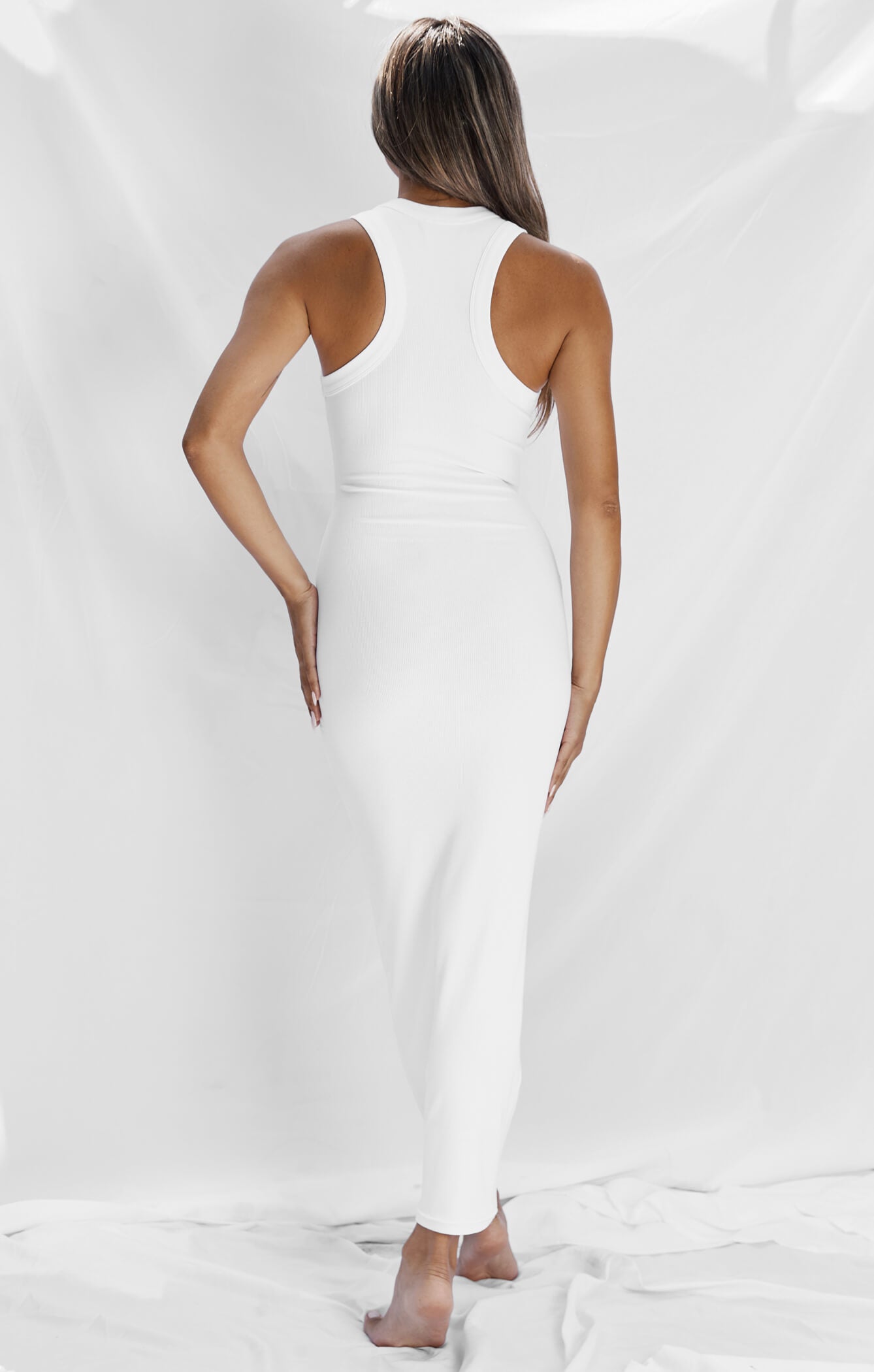 THE LUXE RIB HIGH NECK MIDI - WHITE