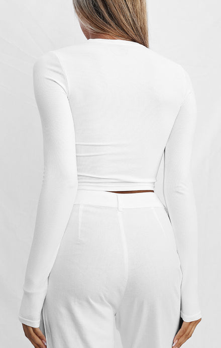 THE LUXE RIB LONG SLEEVE CROP - WHITE