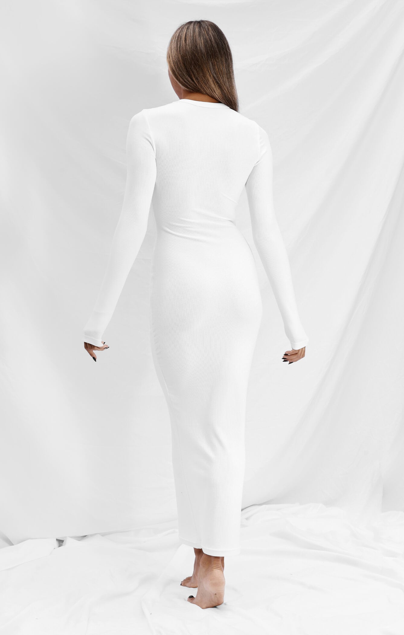All Things Golden - The Luxe Rib Long Sleeve Midi Dress - White