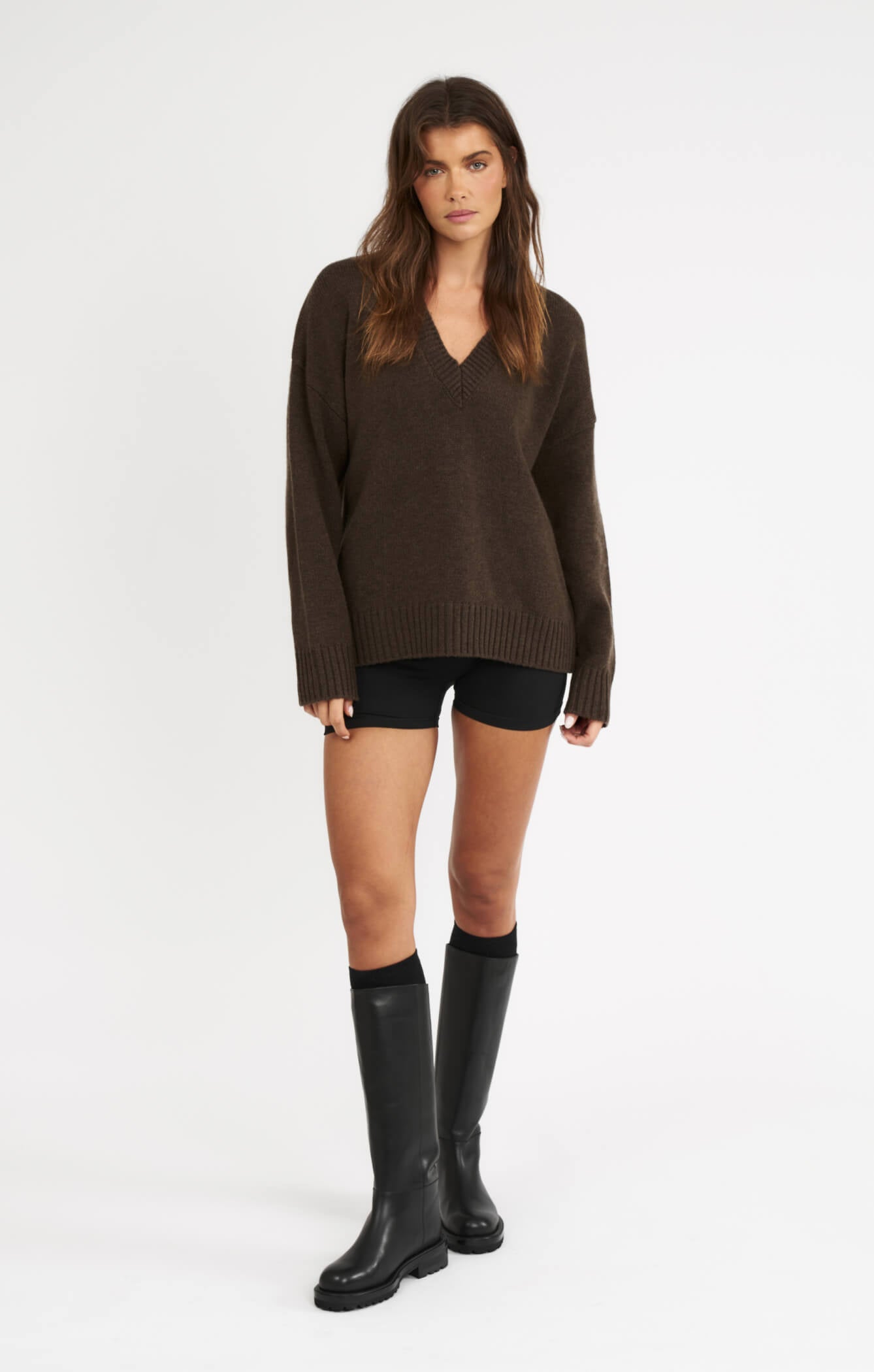 THE DEEP V-NECK JUMPER - ESPRESSO MARLE