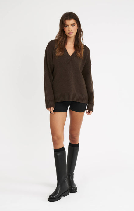 THE DEEP V-NECK JUMPER - ESPRESSO MARLE