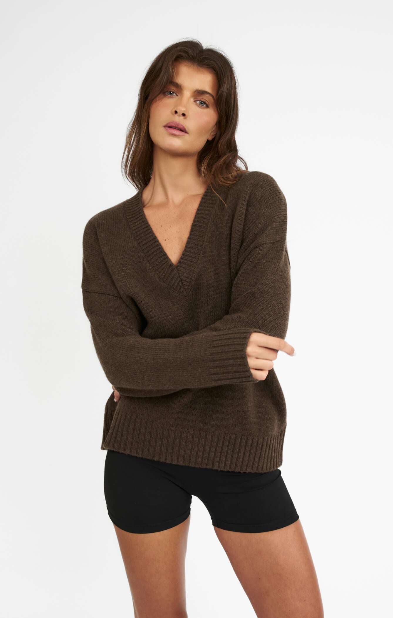 THE DEEP V-NECK JUMPER - ESPRESSO MARLE