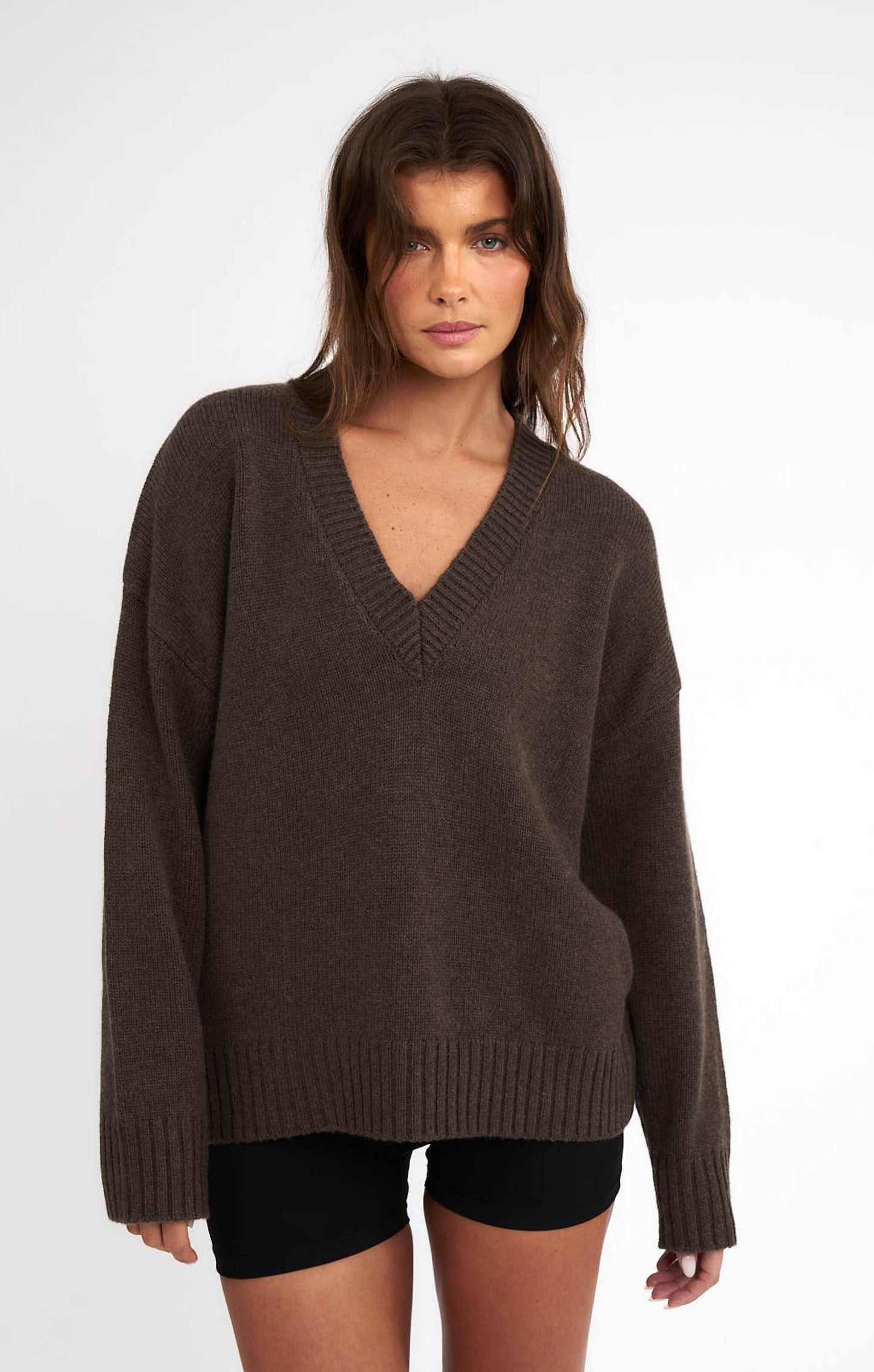 THE DEEP V-NECK JUMPER - ESPRESSO MARLE