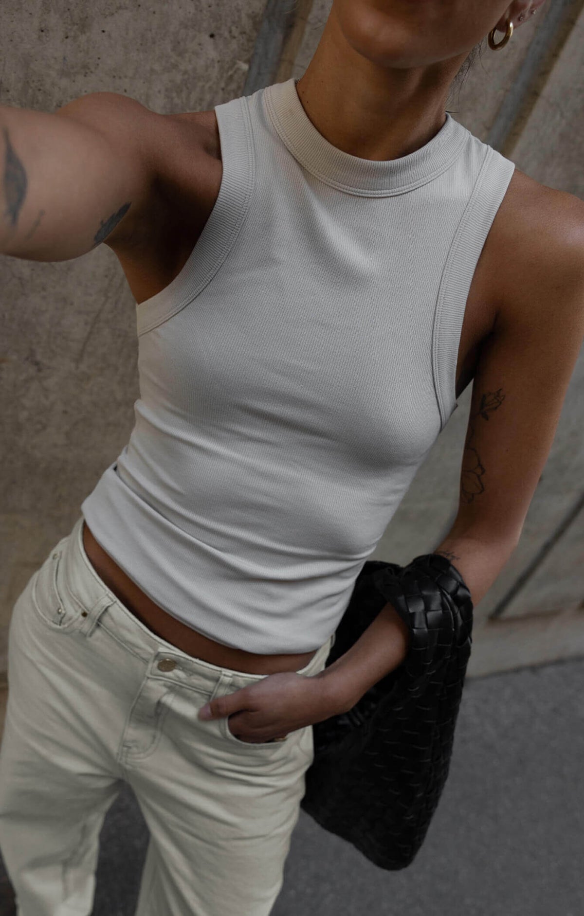 THE LUXE RIB HIGH NECK TANK - STONE