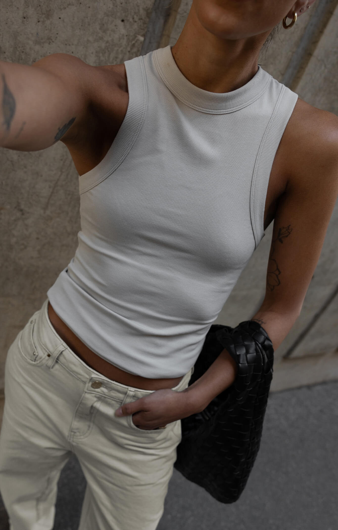 THE LUXE RIB HIGH NECK TANK - STONE