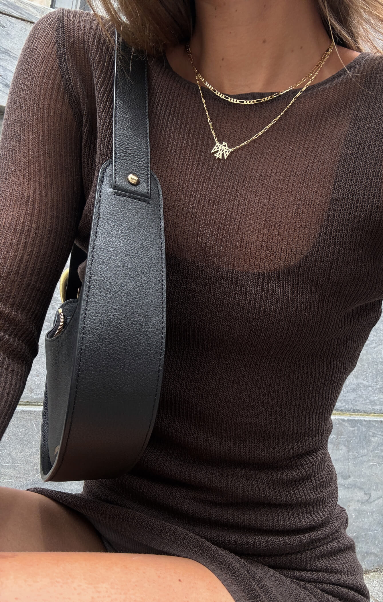 THE KNITTED LONG SLEEVE DRESS - ESPRESSO