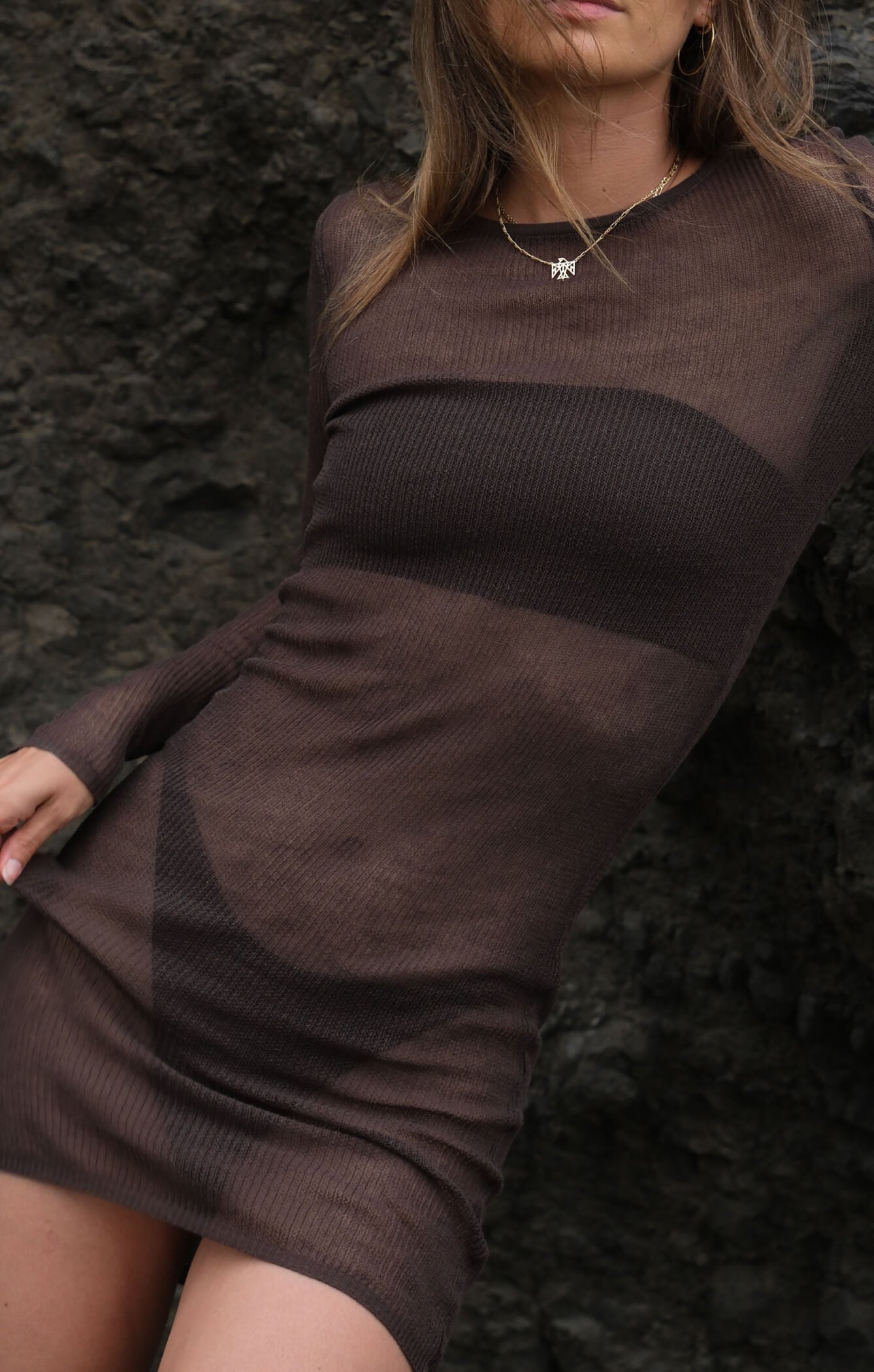 THE KNITTED LONG SLEEVE DRESS - ESPRESSO