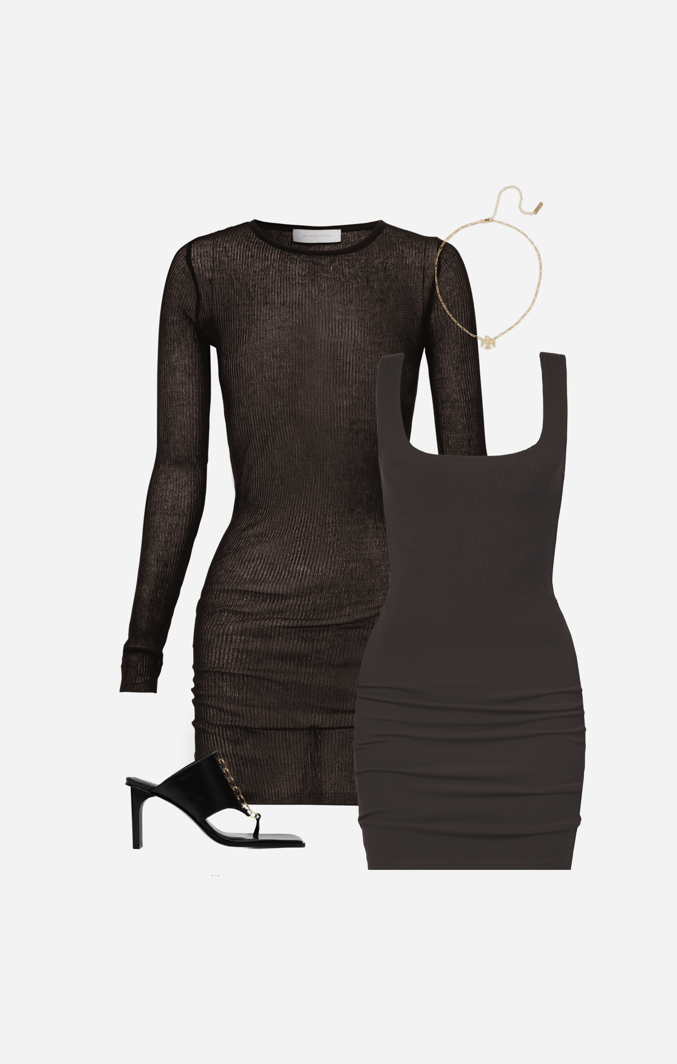 THE KNITTED LONG SLEEVE DRESS - ESPRESSO