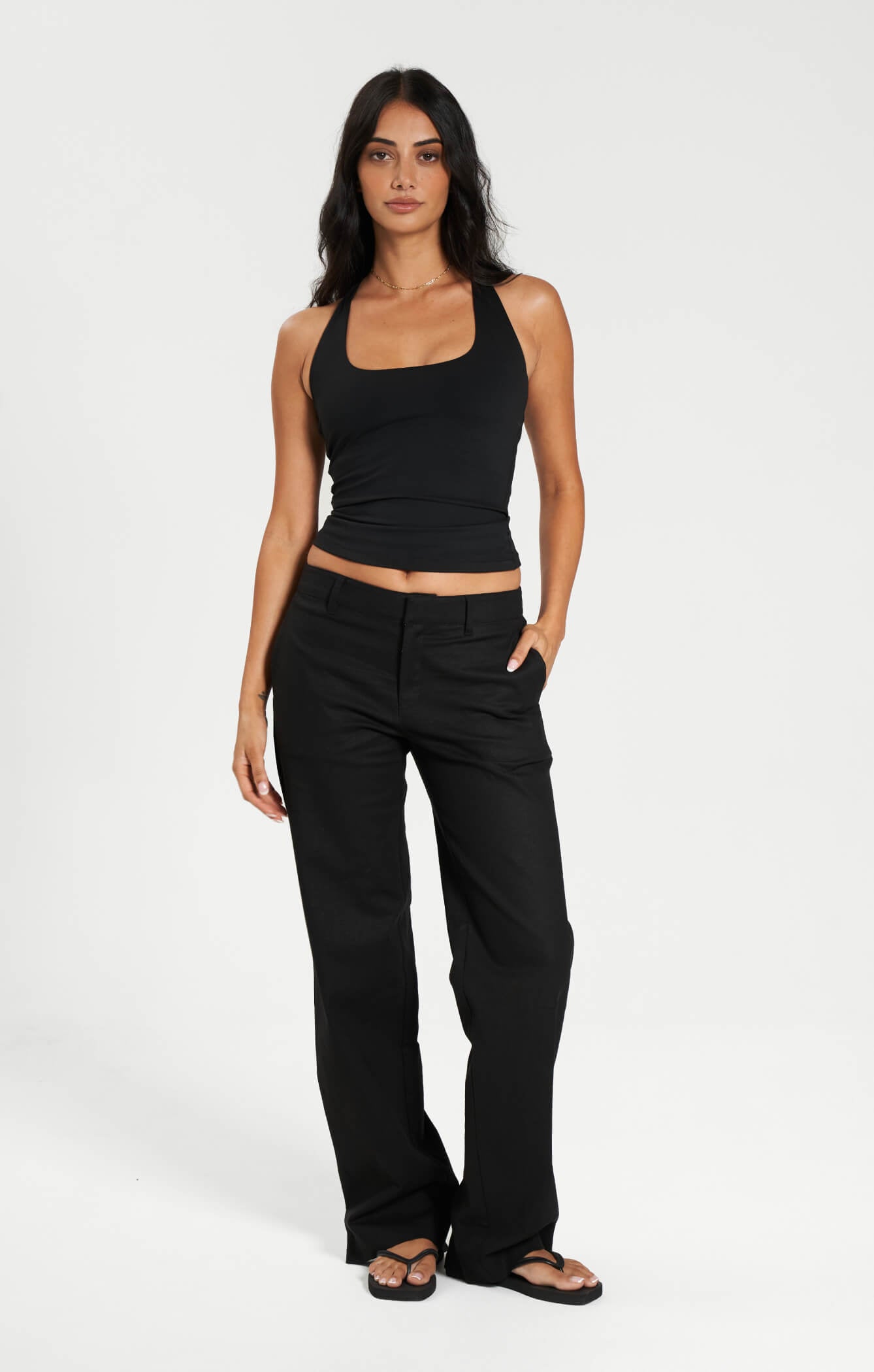 THE LINEN LOW RISE PANT - BLACK