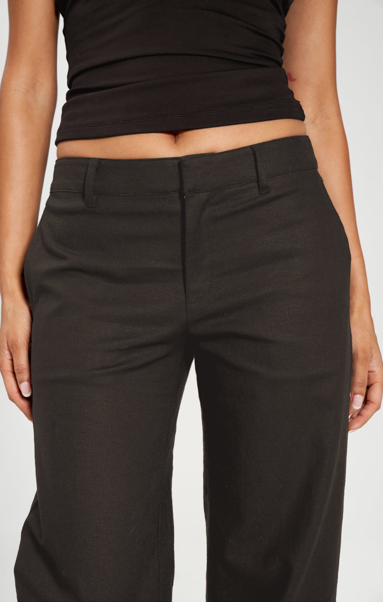 THE LINEN LOW RISE PANT - ESPRESSO