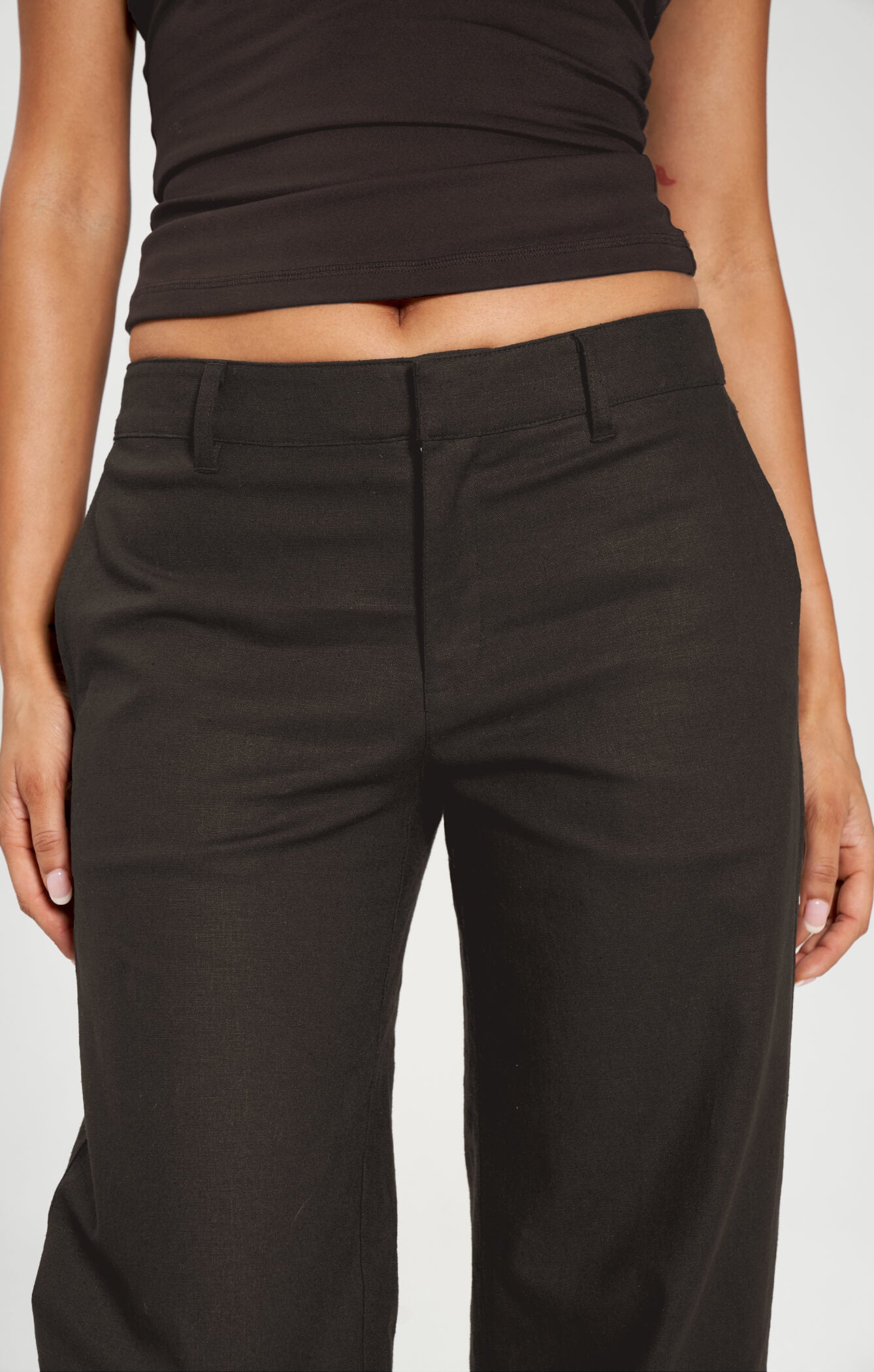 THE LINEN LOW RISE PANT - ESPRESSO