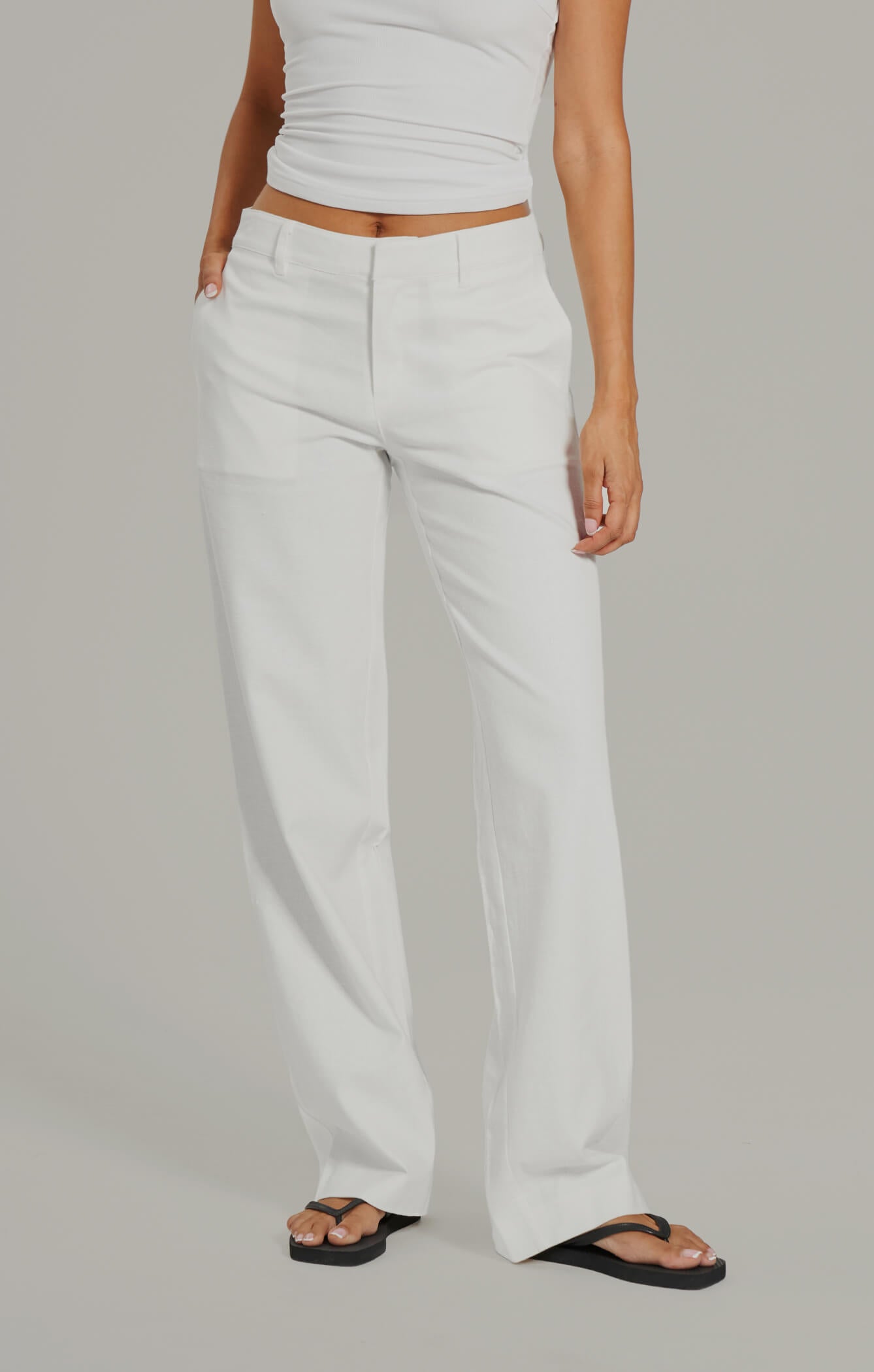 THE LINEN LOW RISE PANT - WHITE