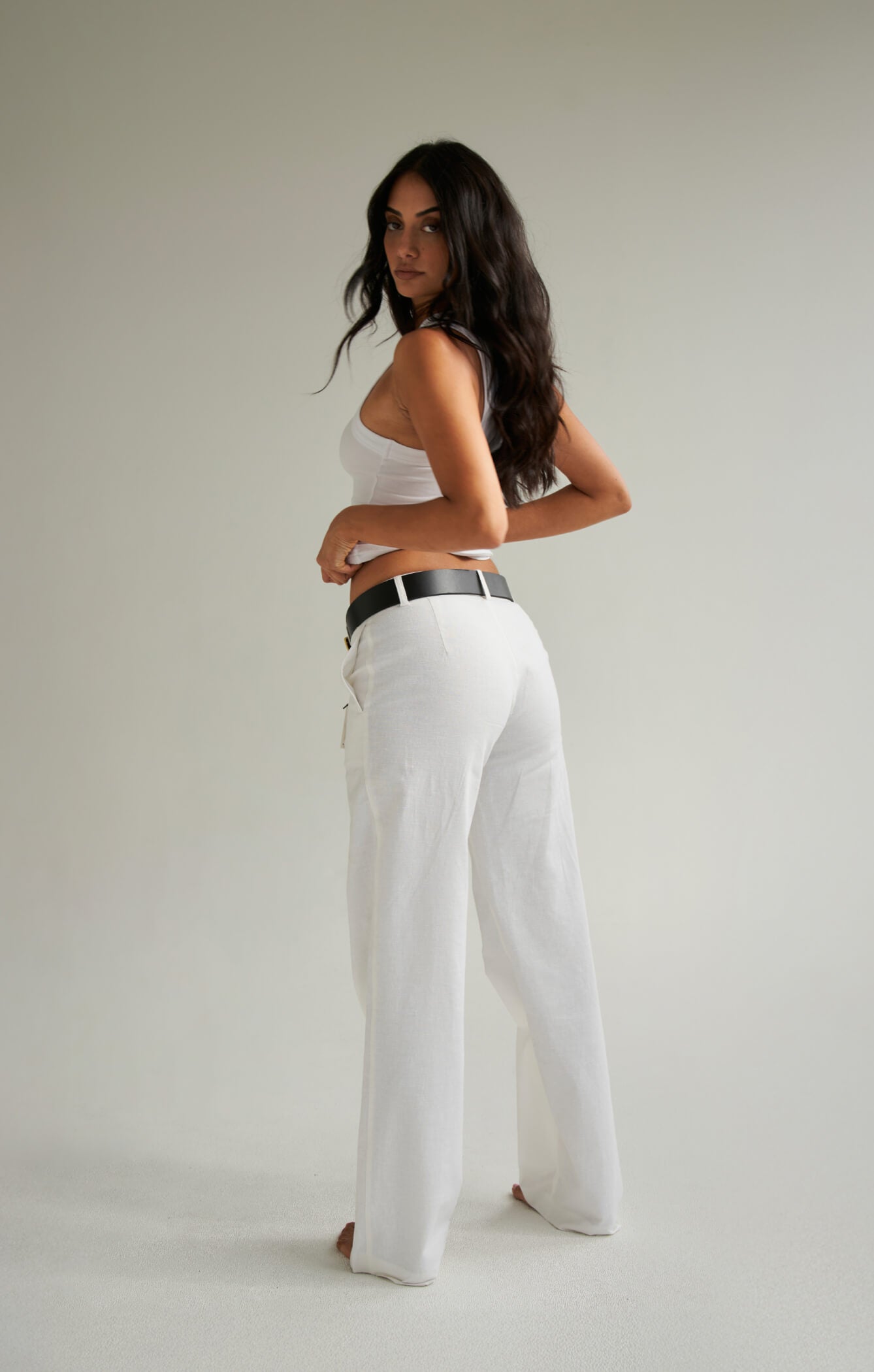 THE LINEN LOW RISE PANT - WHITE