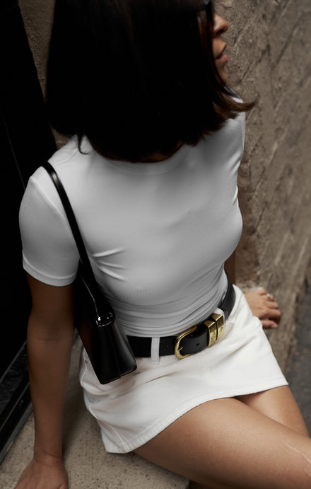 THE DENIM LOW RISE MINI SKIRT - CHALK
