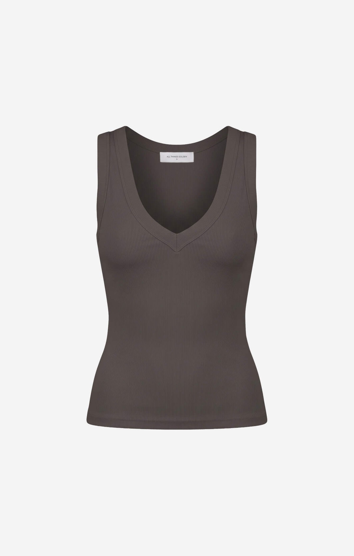 THE LUXE RIB DEEP V-NECK TANK - ESPRESSO
