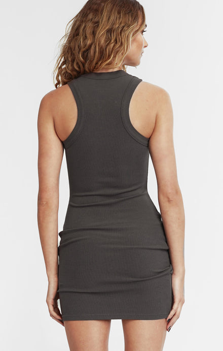 THE LUXE RIB HIGH NECK MINI DRESS - ESPRESSO
