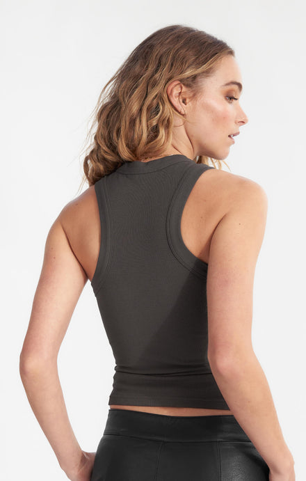 THE LUXE RIB HIGH NECK TANK - ESPRESSO