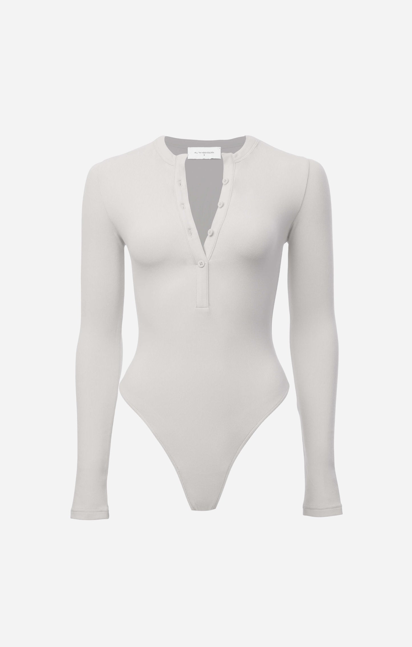 THE LUXE RIB L/S HENLEY BODYSUIT - STONE