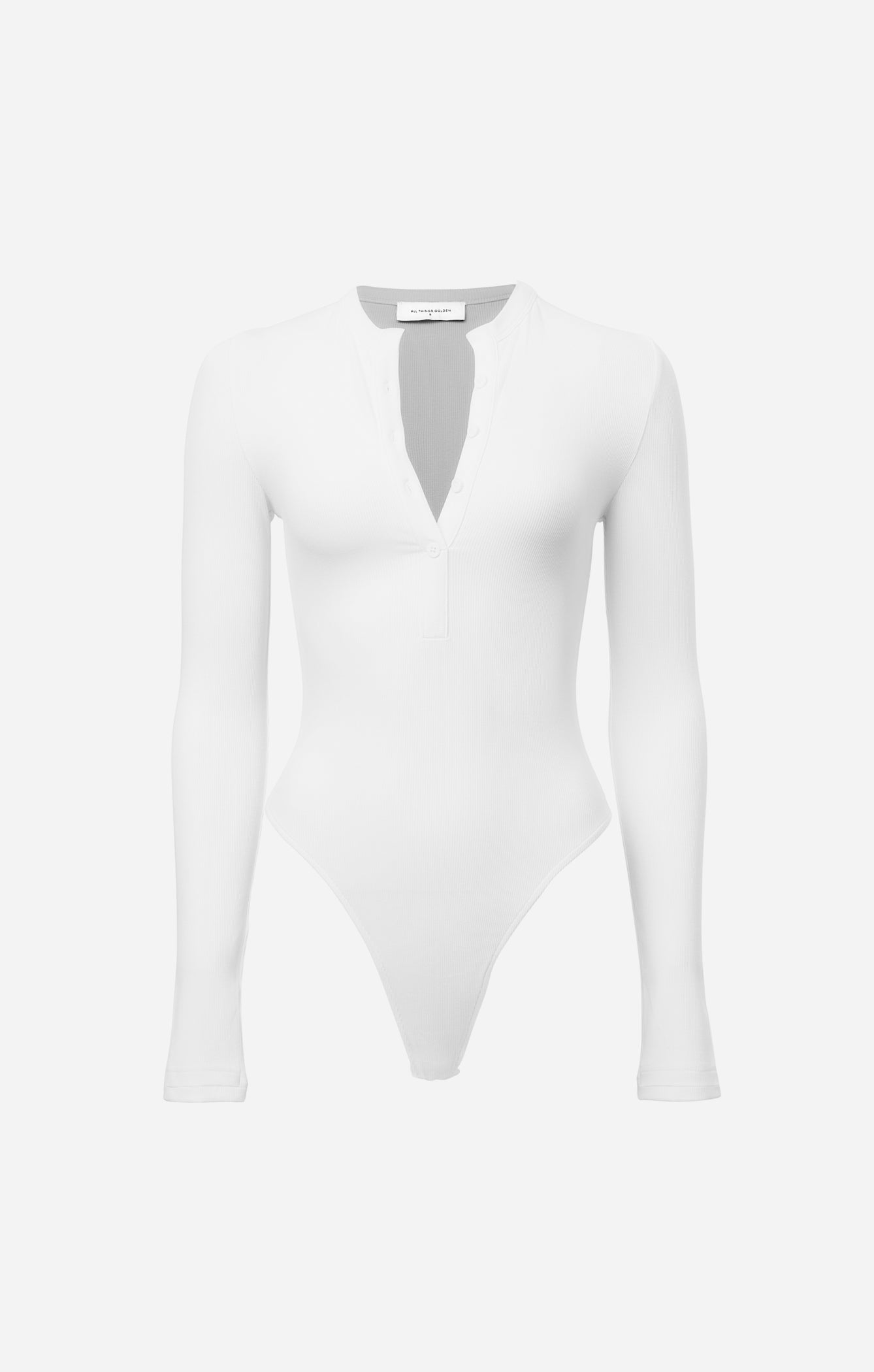 THE LUXE RIB L/S HENLEY BODYSUIT - WHITE