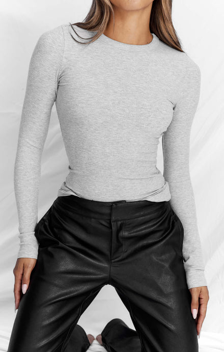 THE LUXE RIB LONG SLEEVE TOP - MID GREY