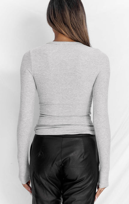 THE LUXE RIB LONG SLEEVE TOP - MID GREY