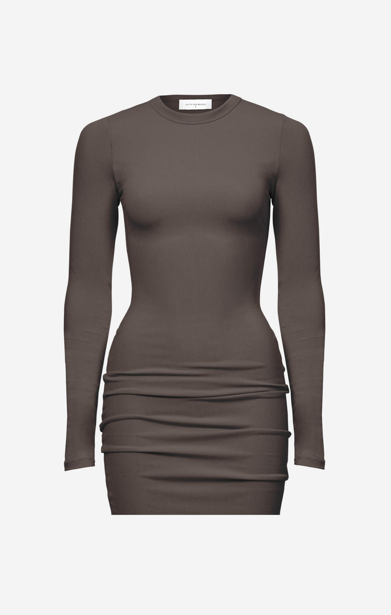 THE LUXE RIB LONG SLEEVE MINI DRESS - ESPRESSO