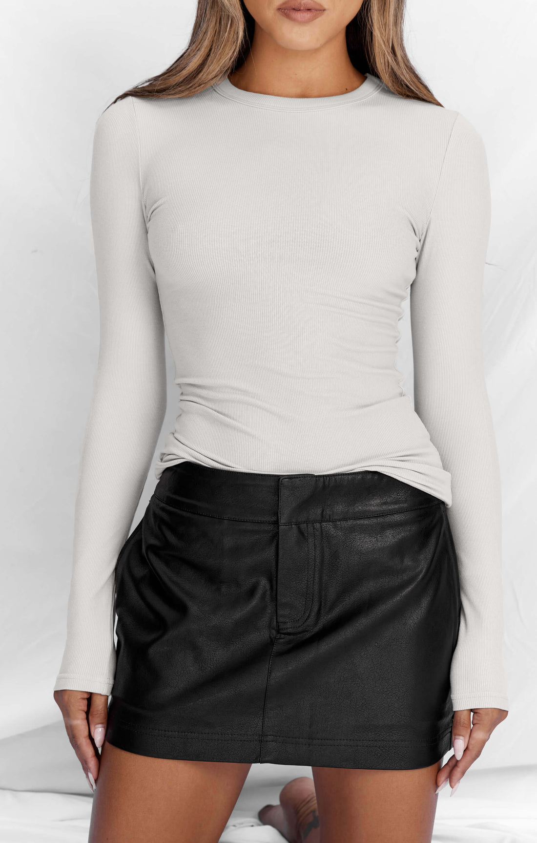 THE LUXE RIB LONG SLEEVE TOP - STONE