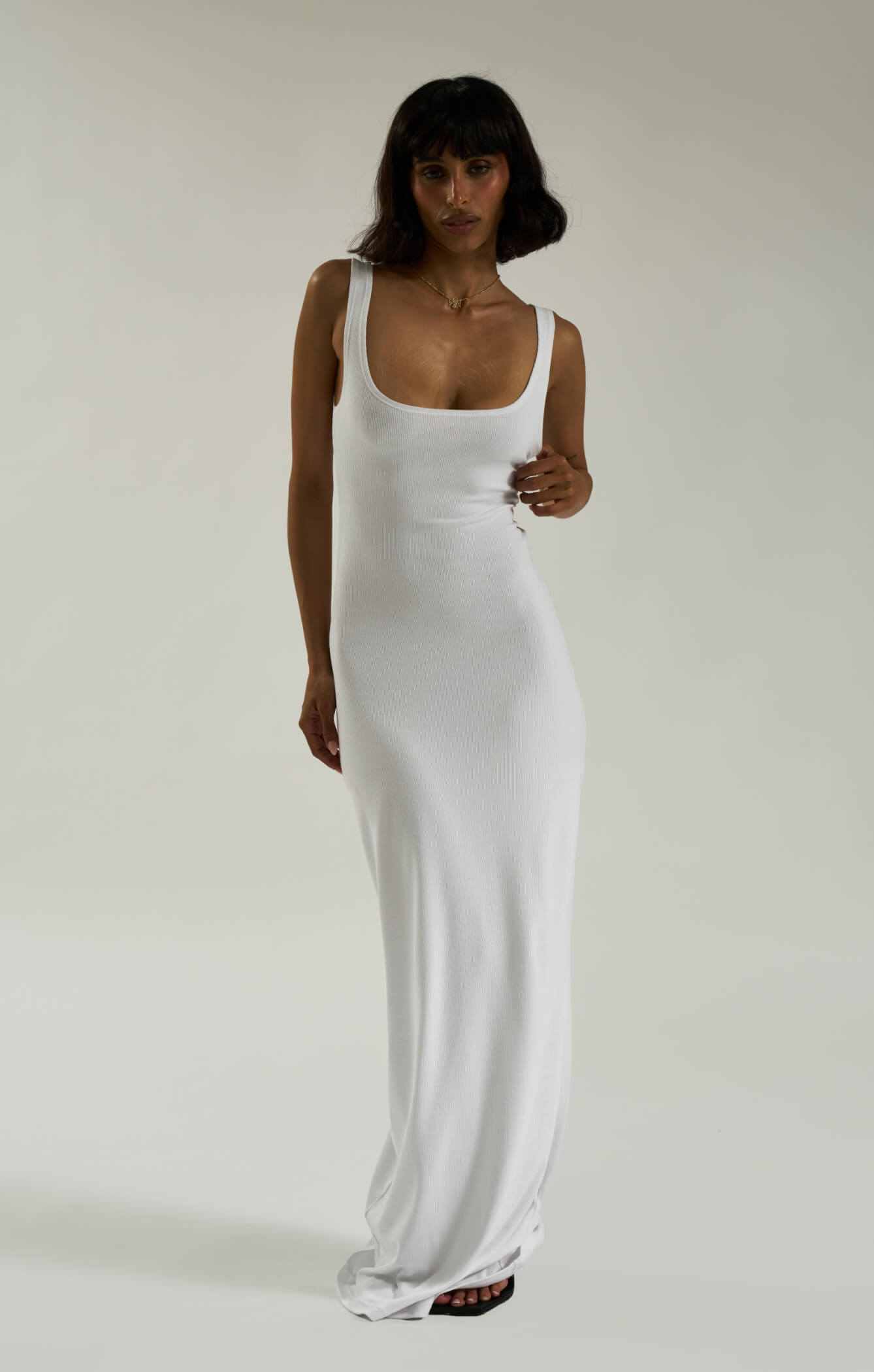 THE LUXE RIB MAXI DRESS - WHITE