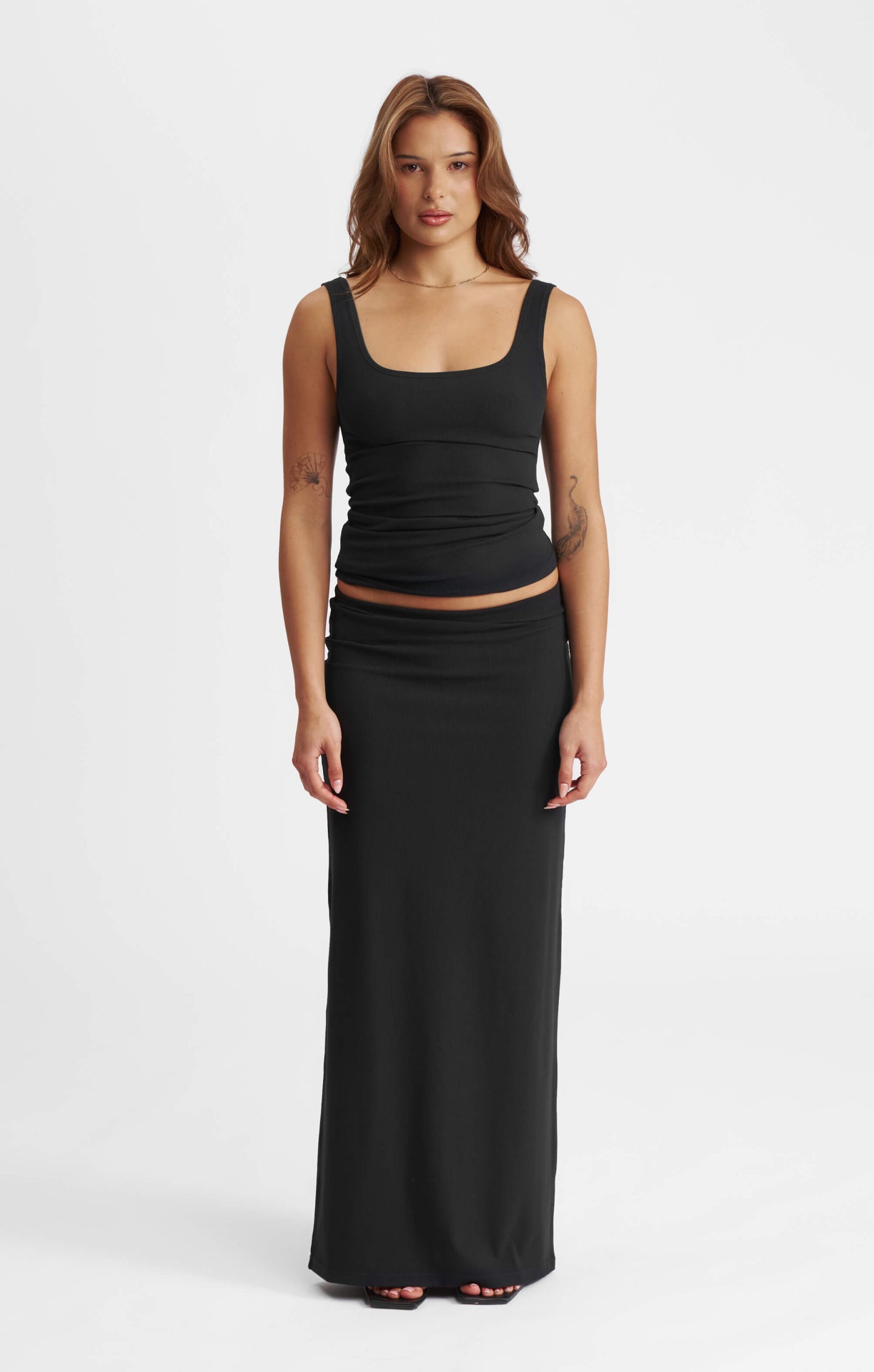 THE LUXE RIB MAXI SKIRT - BLACK