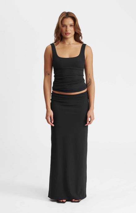 THE LUXE RIB MAXI SKIRT - BLACK