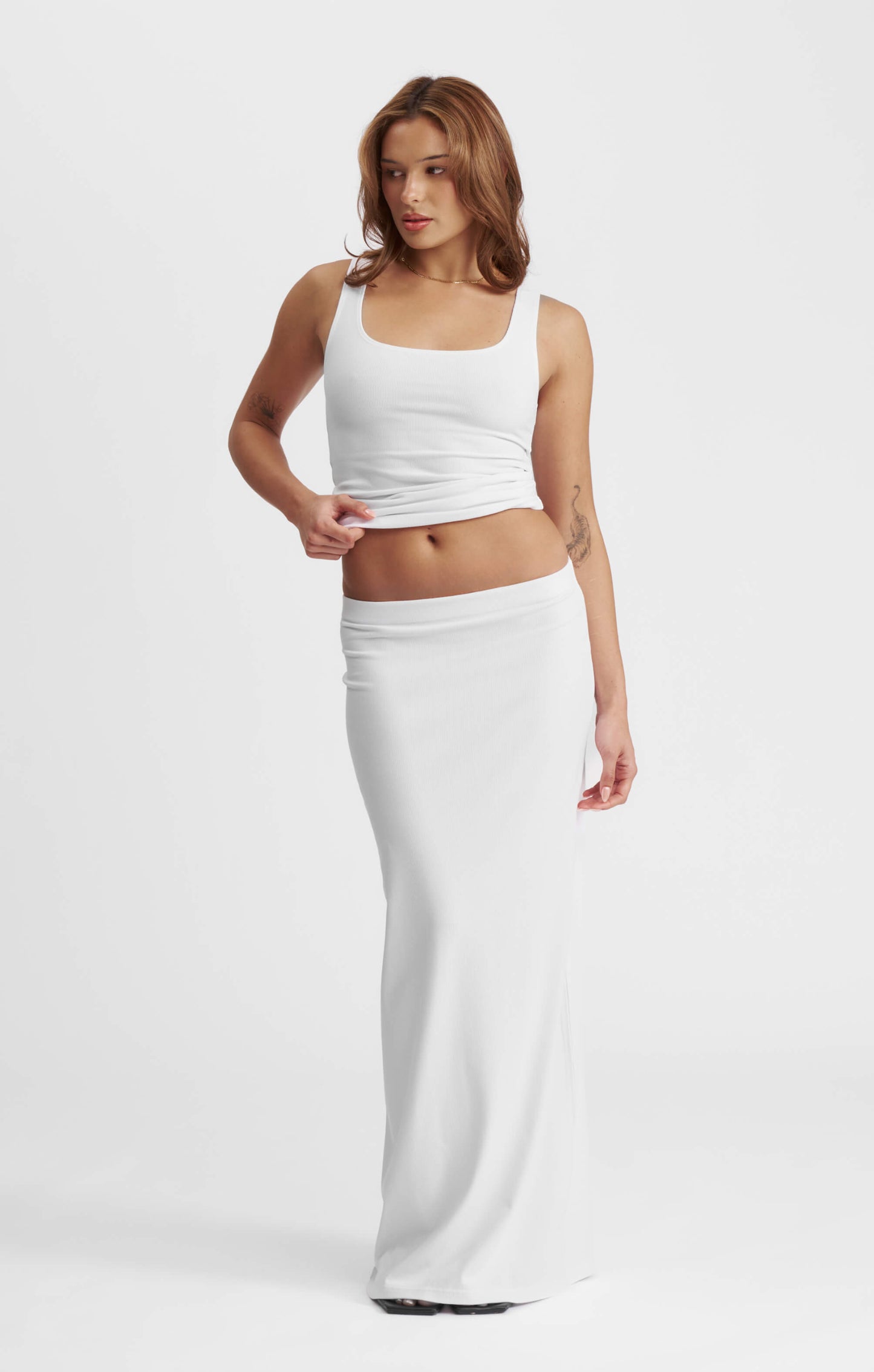 THE LUXE RIB MAXI SKIRT - WHITE