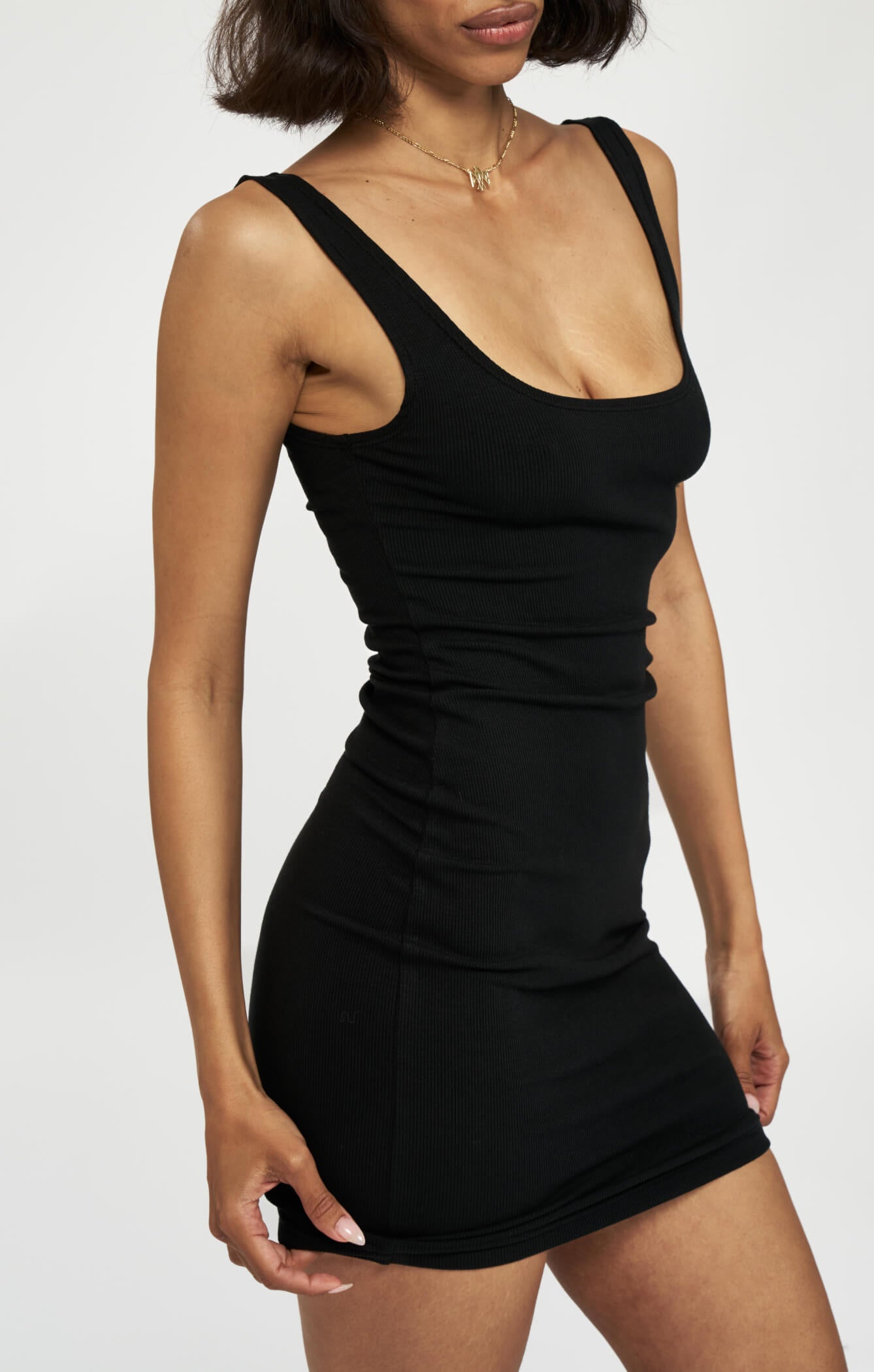 THE LUXE RIB MINI DRESS - BLACK