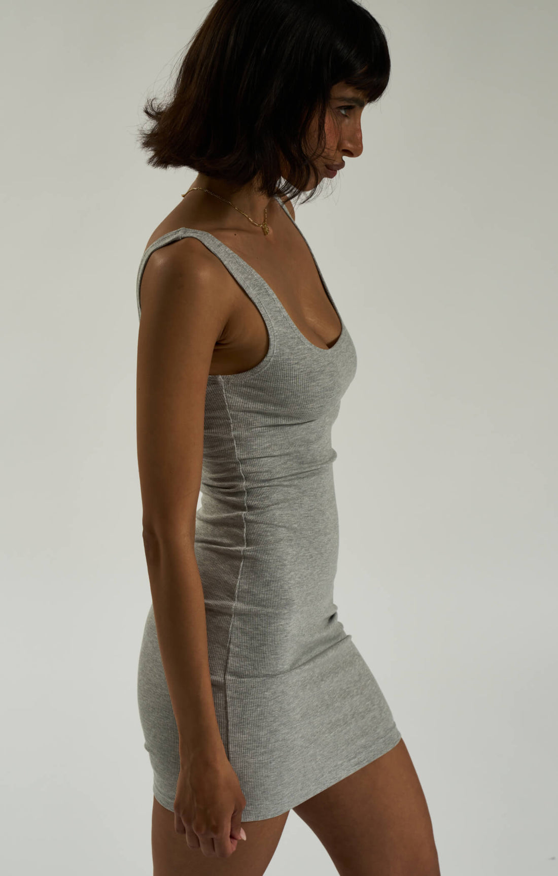 THE LUXE RIB MINI DRESS - MID GREY