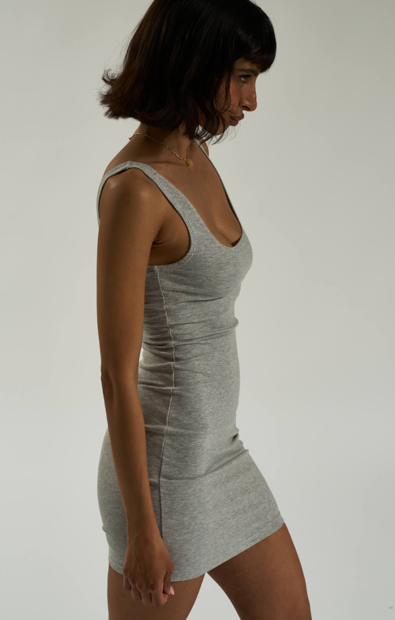 THE LUXE RIB MINI DRESS - MID GREY