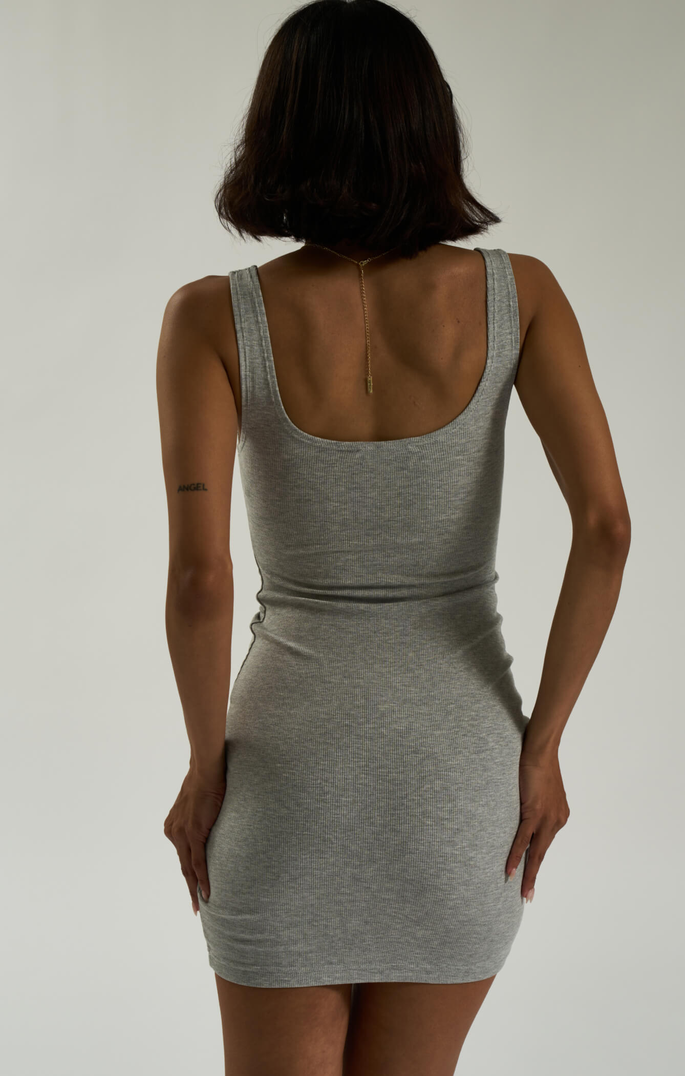 THE LUXE RIB MINI DRESS - MID GREY