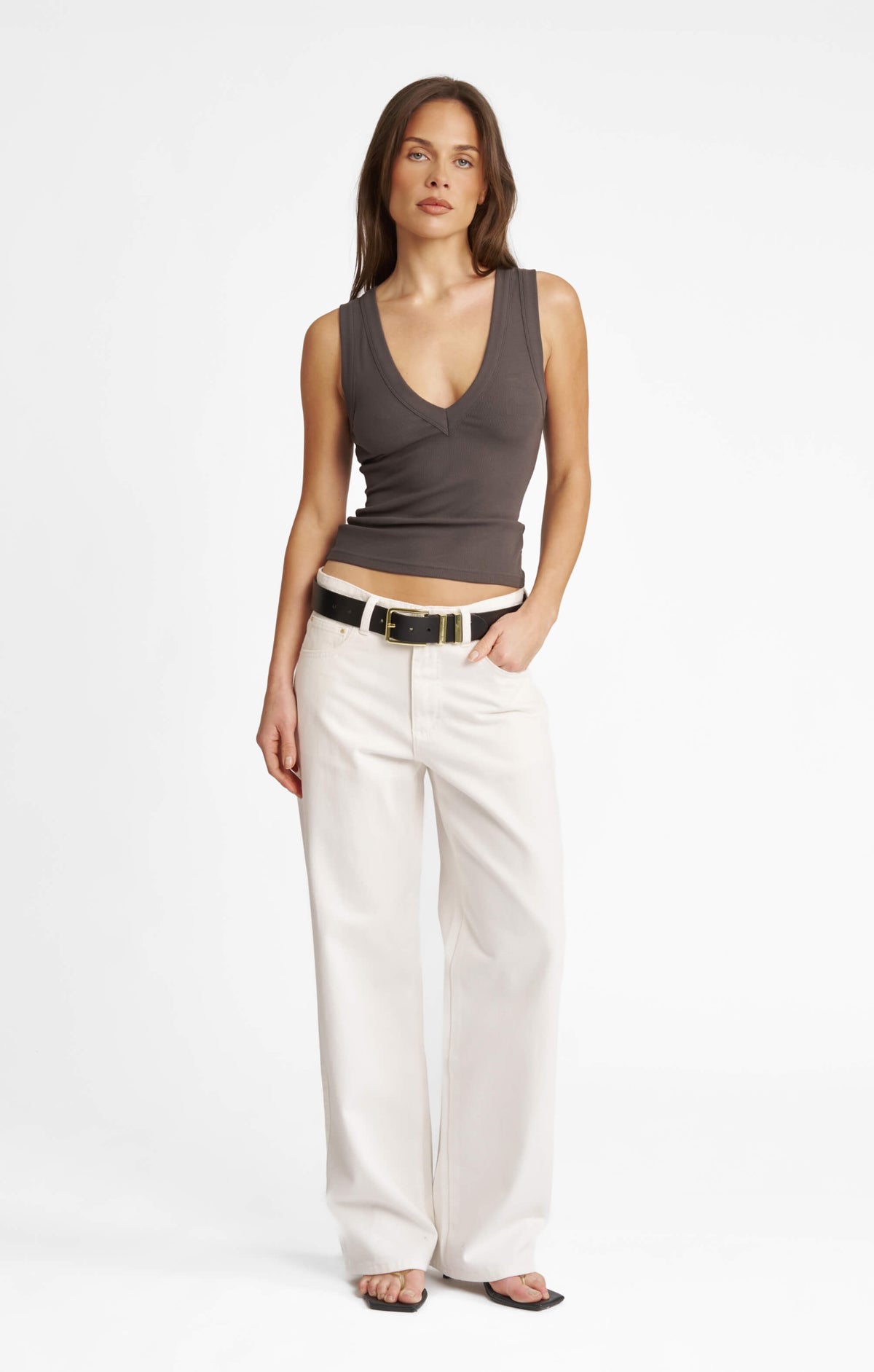 THE LUXE RIB DEEP V-NECK TANK - ESPRESSO